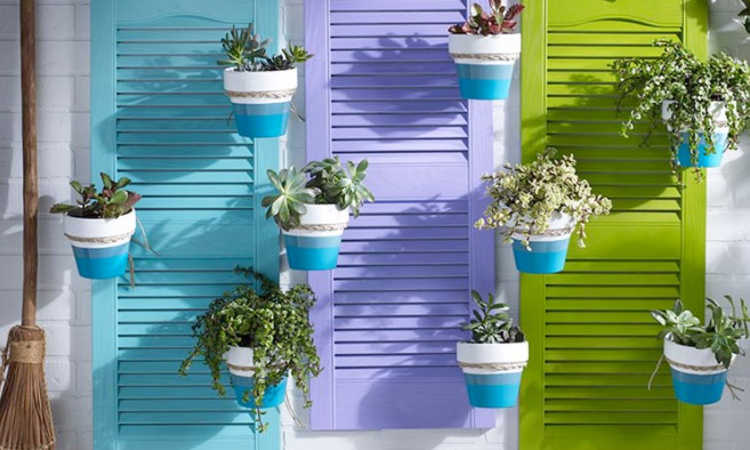 creatively repurposed shutter planters