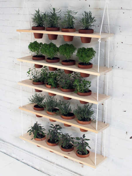 hanging rope and board pot rack