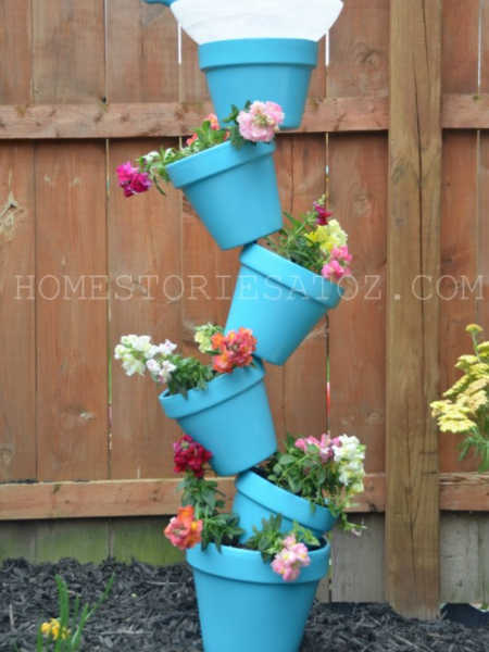 quirky pot stack with birdbath