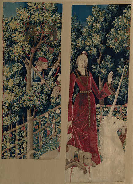 Mystic Capture Of The Unicorn tapestry fragments