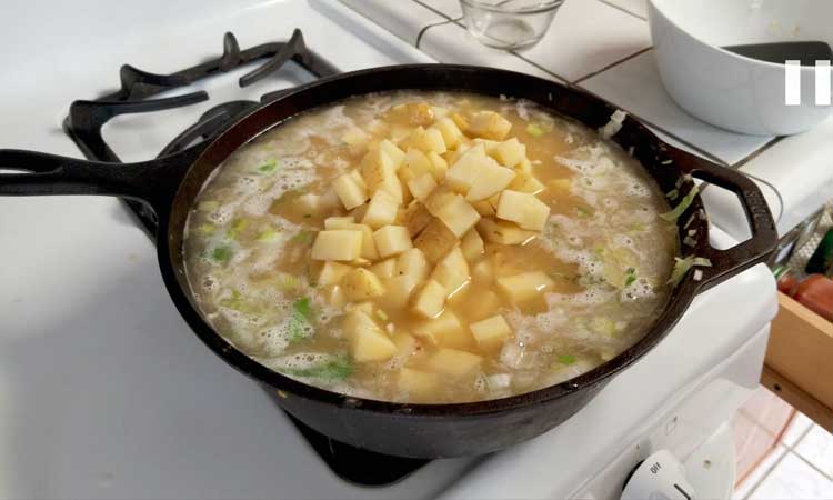 Adding potatoes